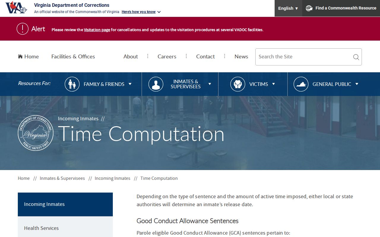 Virginia earned sentence credit factors affecting Goochland County inmate release dates
