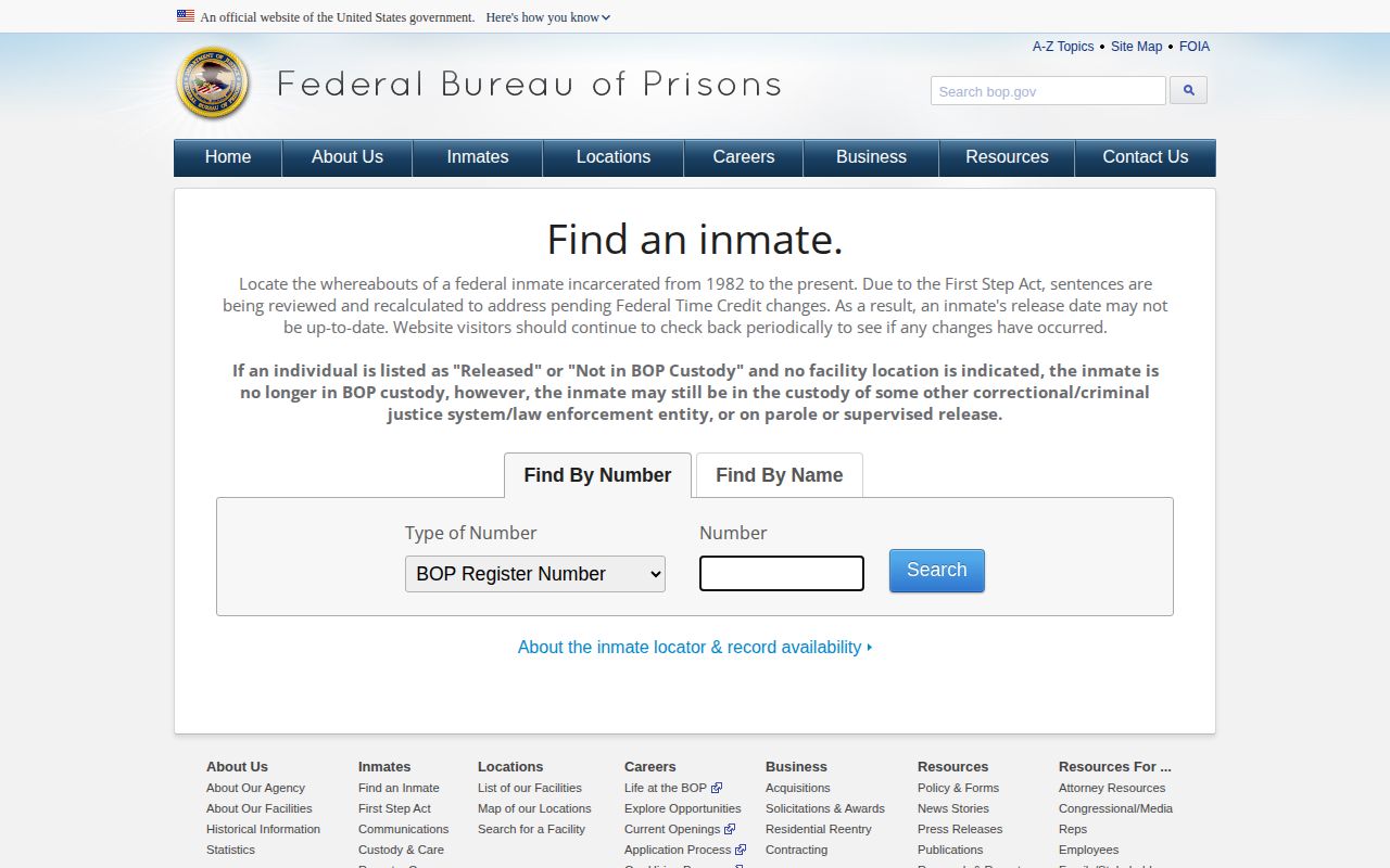 Federal Bureau of Prisons release locator search for Goochland County