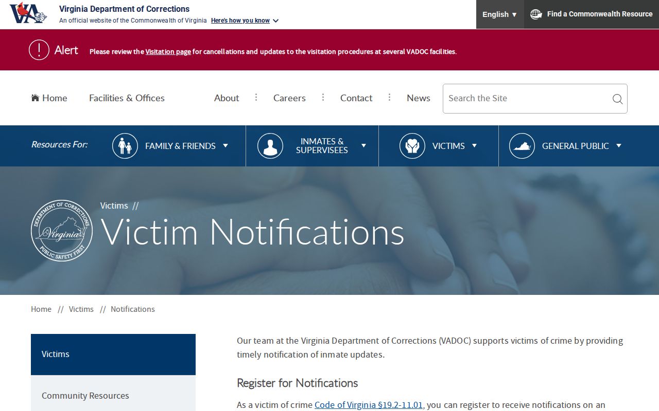 Goochland County state release notifications through separate VADOC NAAVI registration
