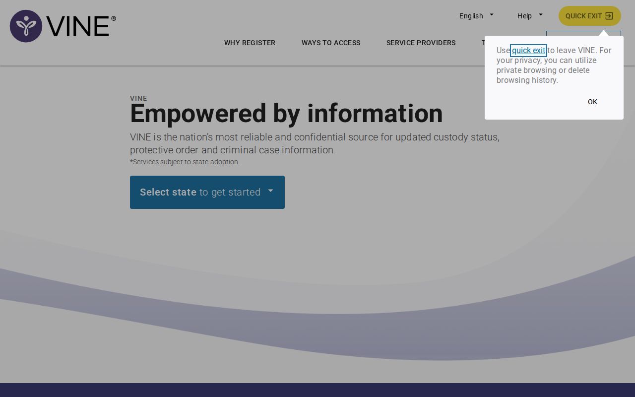 Goochland County VINELink inmate search and Virginia selection screen